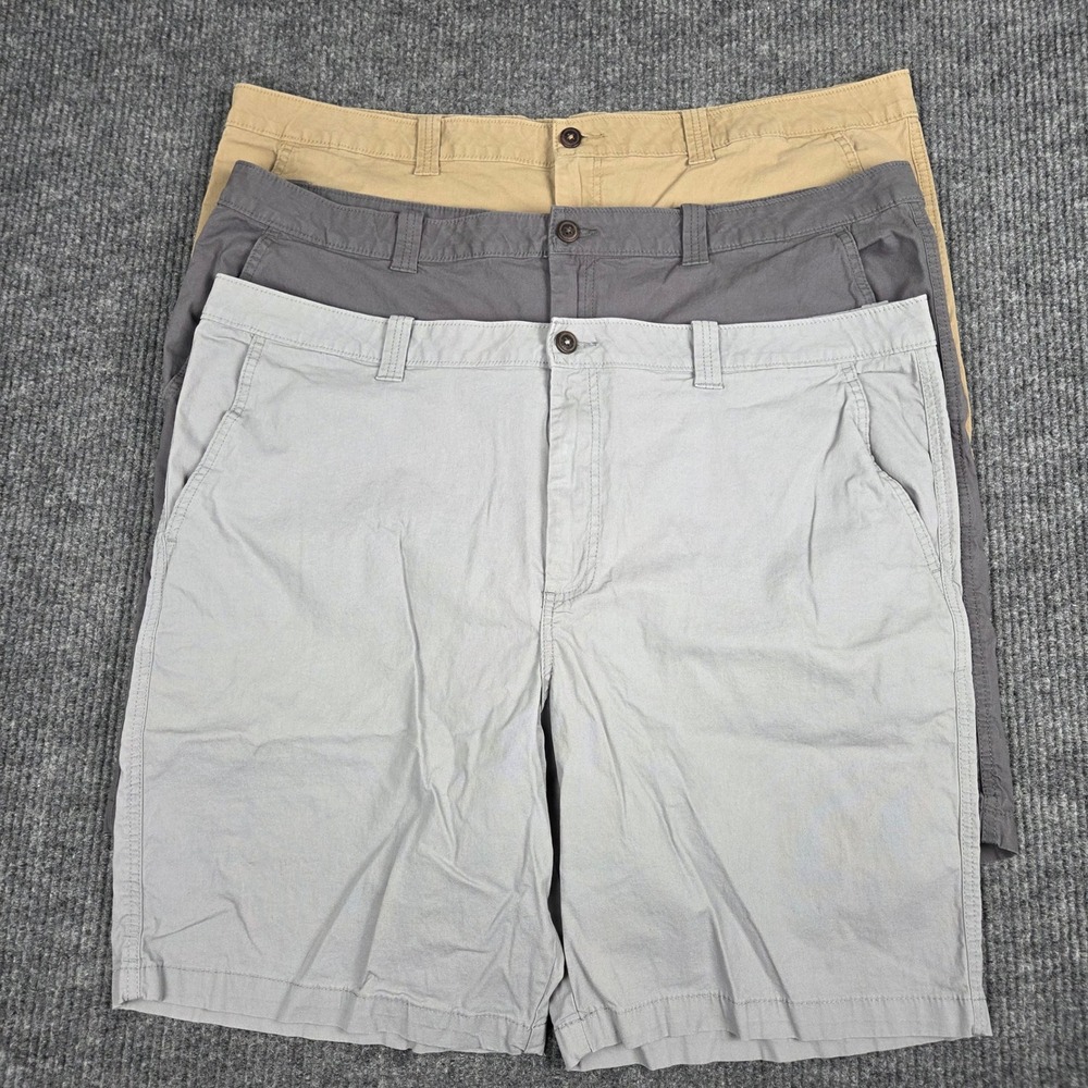 Magellan Outdoors Mens 44W Shorts Bundle 3pk Khaki Gray Charcoal Stretch Chino
